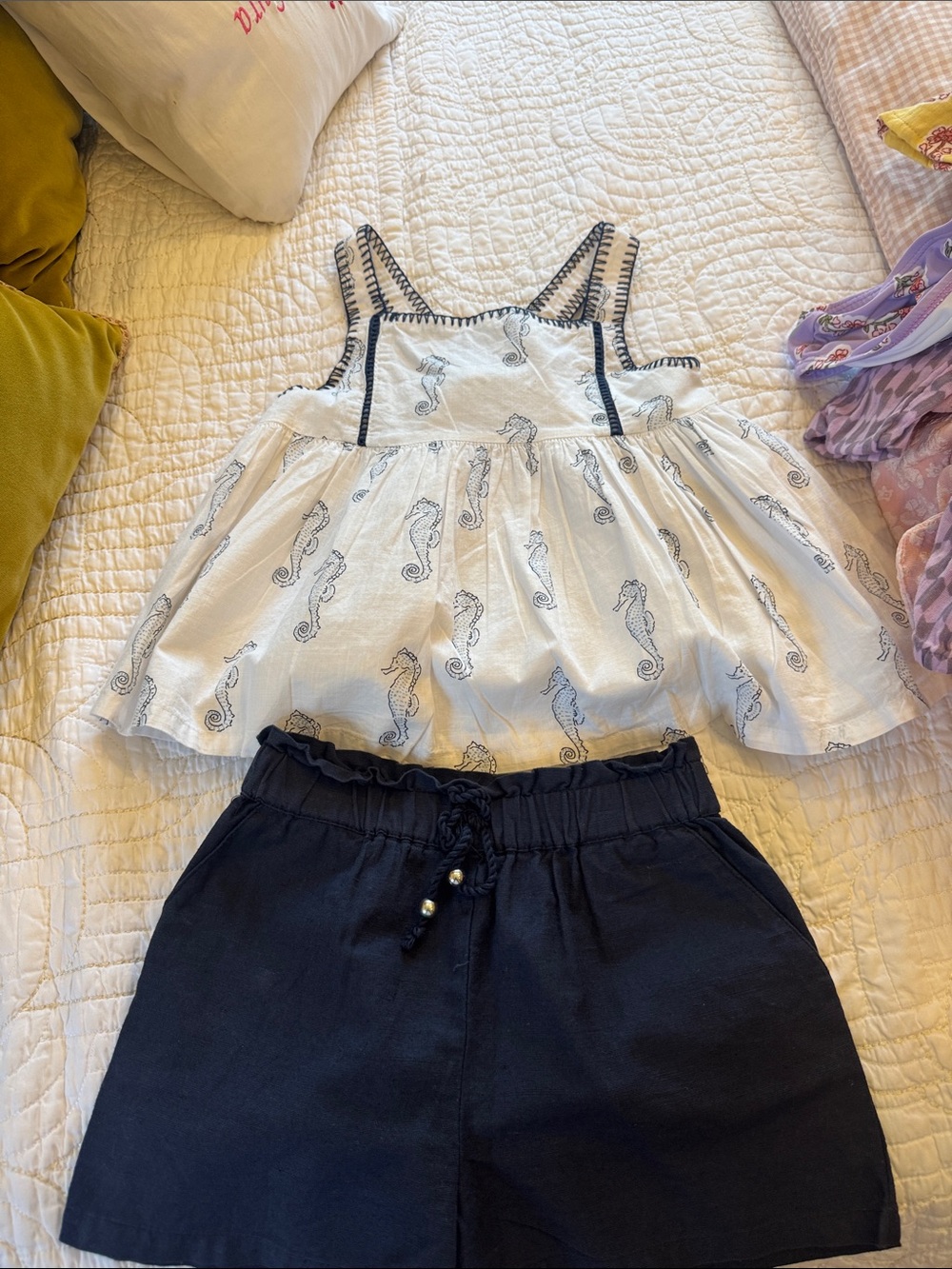 Haute Hippie Kids White and Navy Seahorse Two-Piece Set